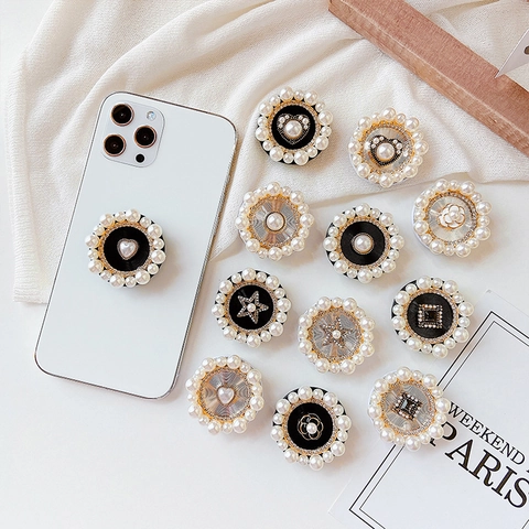 Artificial Pearl Strass Ausziehbarer Handyhalter Universal Ständer Retro Herz Kamille Stern Luxus Elegant Zubehör