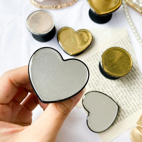 Glitter Heart Round Phone Grip Collapsible Resin Sparkly Socket Foldable Stand Self Adhesive Desk Holder Finger Grip