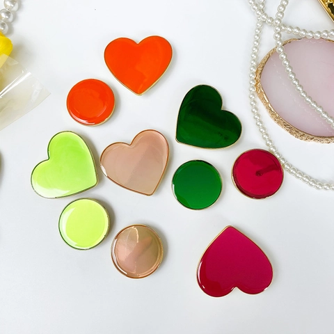Heart Shaped Collapsible Phone Grip Stand Expanding Universal Finger Holder Shiny Enamel Finish Electroplated Gold Edge
