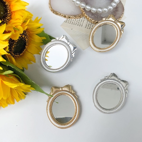 Supporto Per Telefono Retrattile Con Specchio Fiocco Vintage Adesivo Strass Perla Artificial Supporto Da Scrivania Per Smartphone