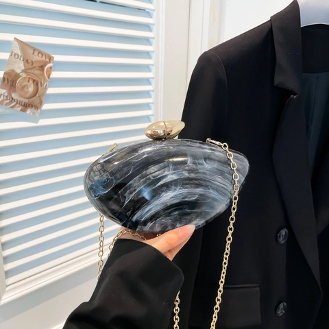 Marble Texture Acrylic Evening Clutch Bag Gold Chain Strap Pebble Lock Hard Shell Fashion Party Handbag For Women