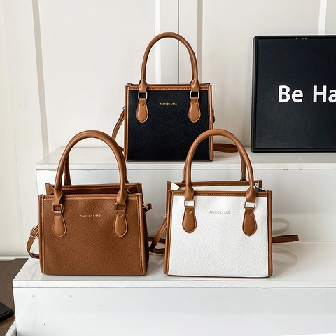 Borsa A Tracolla Da Donna Pelle PU Grana Litchi Manico Superiore Pendolare Moda Borsa Versatile