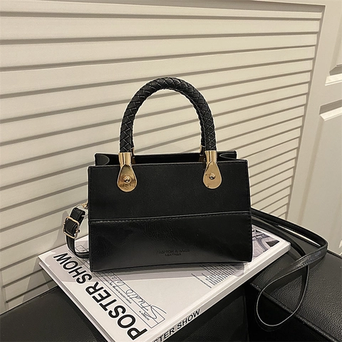 Borsa Da Donna In Pelle PU Giunzione Opaca Manico Intrecciato Retro Borsa A Tracolla Piccola Borsa Quadrata