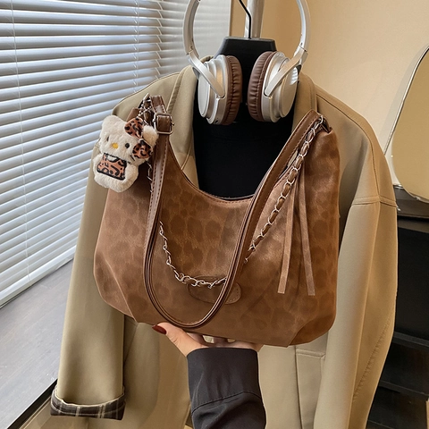 Borsa A Spalla Hobo Con Stampa Leopardata Pelle PU Retro Borsa Sottobraccio Con Catena In Metallo Moda Versatile Per Donna