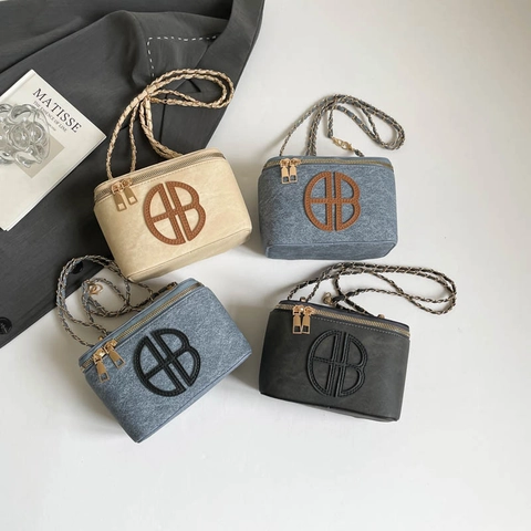 Borsa a Tracolla Piccola Quadrata da Donna Borsa a Scatola in Feltro con Cinturino a Catena Doppia Cerniera Casual Moda Strada
