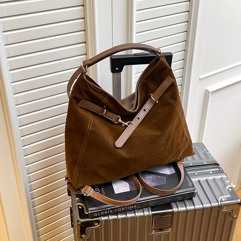 Borsa Hobo In Camoscio Grande Capacità Retrò Minimalista Borsa A Spalla Da Donna Pendolare Quotidiano Stile Vintage