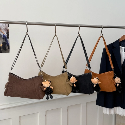 Borsa Sottobraccio Retro Da Donna In Pelle PU Scamosciata Opaca Borsa A Tracolla Casual Minimalista Versatile Tasche Laterali