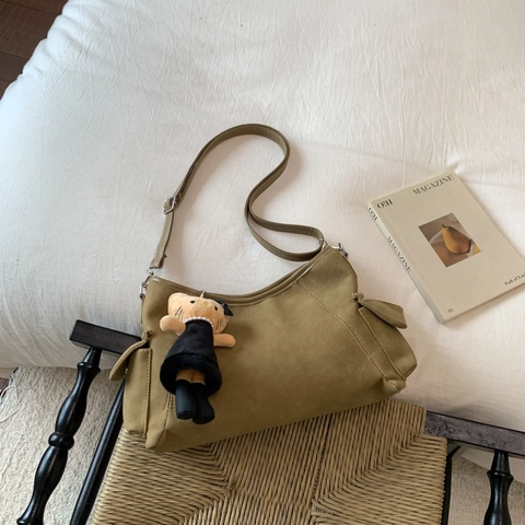 Borsa Sottobraccio Retro Da Donna In Pelle PU Scamosciata Opaca Borsa A Tracolla Casual Minimalista Versatile Tasche Laterali