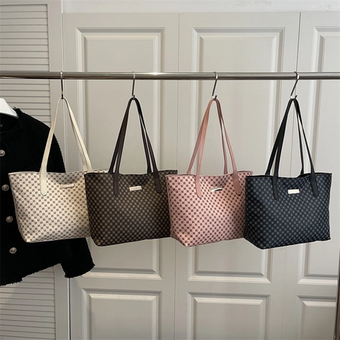 Borsa Tote Donna Pelle PU Grande Capacità Stampa Geometrica Vintage Borsa A Spalla Pendolare Con Chiusura Lampo