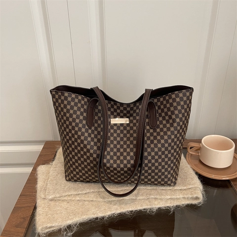 Borsa Tote Donna Pelle PU Grande Capacità Stampa Geometrica Vintage Borsa A Spalla Pendolare Con Chiusura Lampo