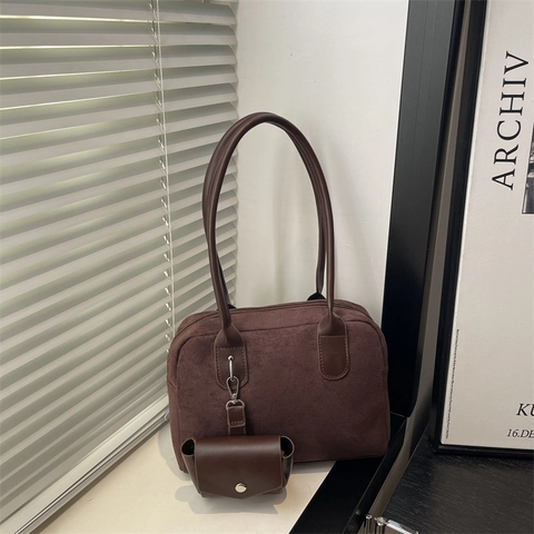 Damen Wildleder-Optik PU-Leder Schultertasche Set Retro Große Kapazität Urban Minimalistische Handtasche Pendler-Tote-Tasche