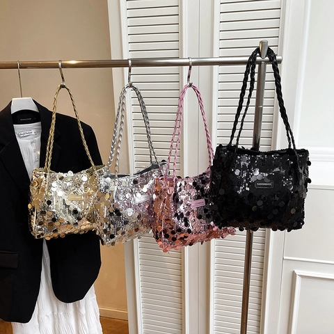 Borsa A Tracolla Con Paillettes Grandi Tonde Metalliche Scintillanti Borsa Sottobraccio Tote Per Donna Di Tendenza