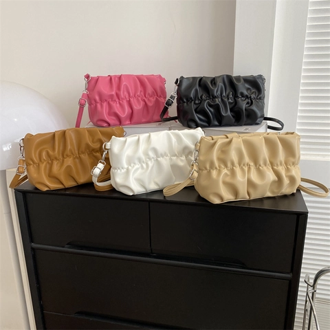 Sac À Épaule Froncé Pour Femme En Cuir PU Sac Pochette Nuage Plissé Style Urbain Chic Et Minimaliste Versatile