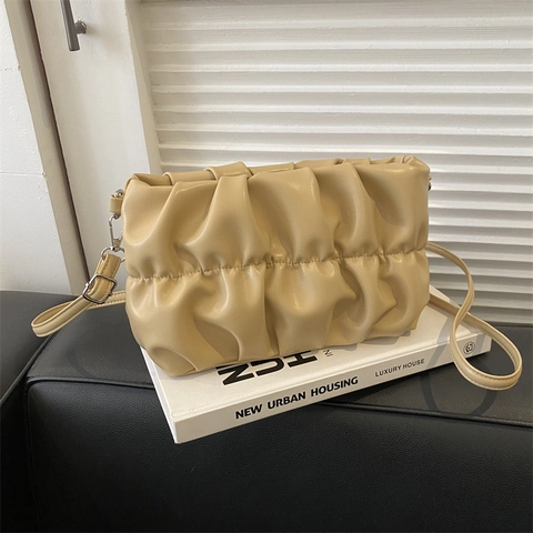 Dames Geplooide Cloud Bag PU Leer Schoudertas Minimalistisch Casual Onderarmtas Mode Handtas Voor Dagelijks Gebruik