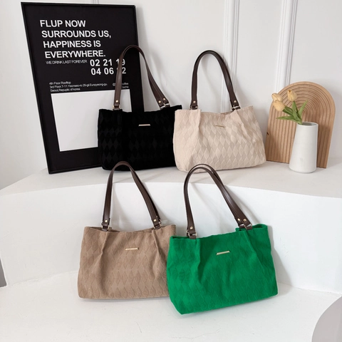 Gesteppte Lattice Tote Tasche Große Kapazität Stoff Schulter Handtasche Mit Braunen Trägern Minimalistischer Stil Für Damen