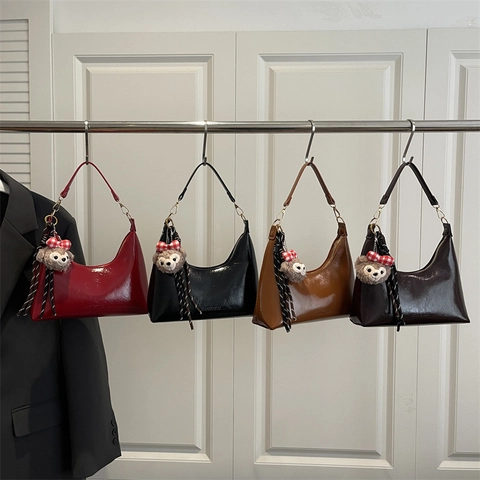 Sac Hobo En Cuir PU Brillant Pour Femmes Style Coréen Vintage Sac À Bandoulière Sous L'Aisselle Forme Croissant