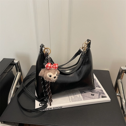 Sac Hobo En Cuir PU Brillant Pour Femmes Style Coréen Vintage Sac À Bandoulière Sous L'Aisselle Forme Croissant