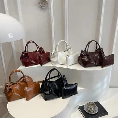 Minimalistische PU Leder Eimertasche Für Damen Trendy Umhängetasche Mit Kleiner Tasche Große Kapazität Fashion Daily Tote