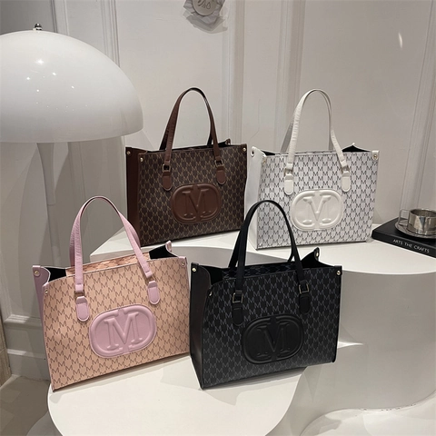 Große Damen Tote Tasche Kunstleder M Buchstaben Monogramm Mode Lässige Schulter Handtasche
