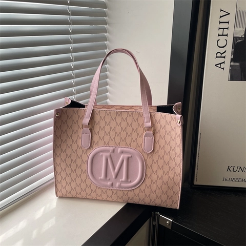 Große Damen Tote Tasche Kunstleder M Buchstaben Monogramm Mode Lässige Schulter Handtasche