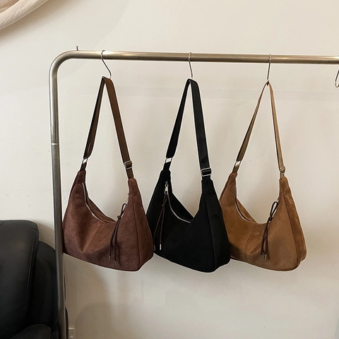 Bolso De Hombro Hobo Gamuza Sintética Gran Capacidad Retro Media Luna Bandolera Para Mujer Correa Ajustable