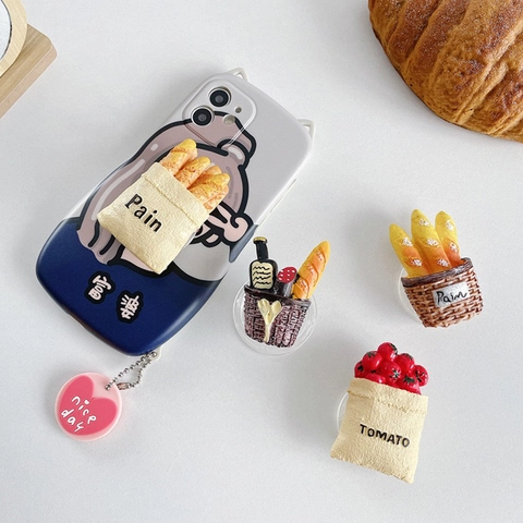 3D Simulation Essen Handy Griffhalter Ausziehbarer Ständer Lustige Kreative Baguette Tomate Brot Korb Form Für Smartphone