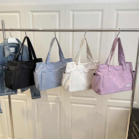 Bolso Tote De Nylon Para Mujer Gran Capacidad Ligero Impermeable Bolso De Hombro Con Múltiples Bolsillos Moda Urbano Trabajo
