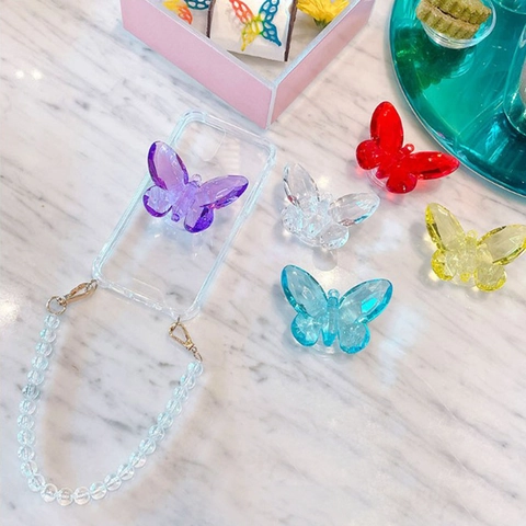 Crystal Butterfly Phone Grip Stand 3D Faceted Acrylic Resin Folding Airbag Socket Holder Universal Desktop Support