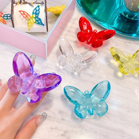 Crystal Butterfly Phone Grip Stand 3D Faceted Acrylic Resin Folding Airbag Socket Holder Universal Desktop Support
