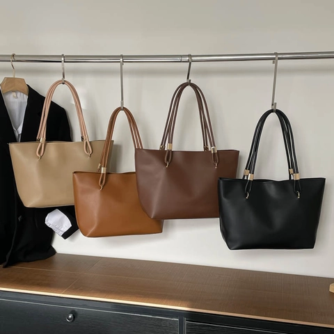 Borsa Tote Vintage in Pelle PU Grande Capacità Borsa a Tracolla Minimalista Pendolare Casual con Cuciture Borsa da Donna