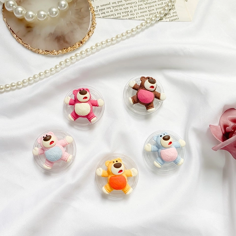 3D Cartoon Bear Mobile Phone Airbag Stand Adhesive Retractable Grip Foldable Finger Holder Transparent Base Cute Kawaii