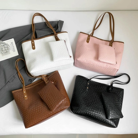 Große Kapazität Gewebte Tragetasche Und Passende Tasche PU Leder Retro Minimalistische Unterarm Schulterhandtasche Für Damen