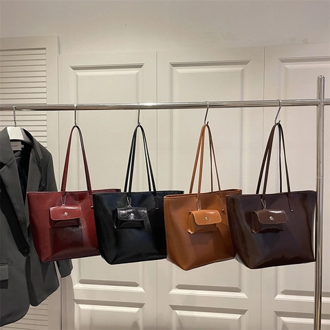 Borsa Tote in Pelle PU di Grande Capacità in Stile Coreano Minimalista per Donna Borsa a Tracolla Pendolare E Piccola Pochette