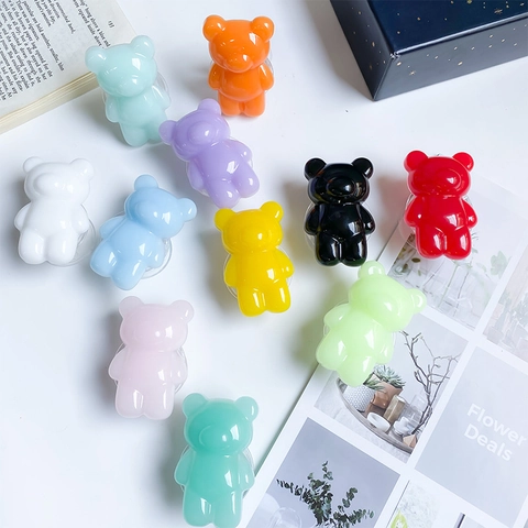 Support De Poignée De Téléphone Ours En Gélatine 3D Mignon Socle Extensible Résine Transparente Support De Doigt Animal Dessin Animé Universel