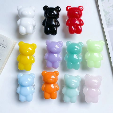 Support De Poignée De Téléphone Ours En Gélatine 3D Mignon Socle Extensible Résine Transparente Support De Doigt Animal Dessin Animé Universel
