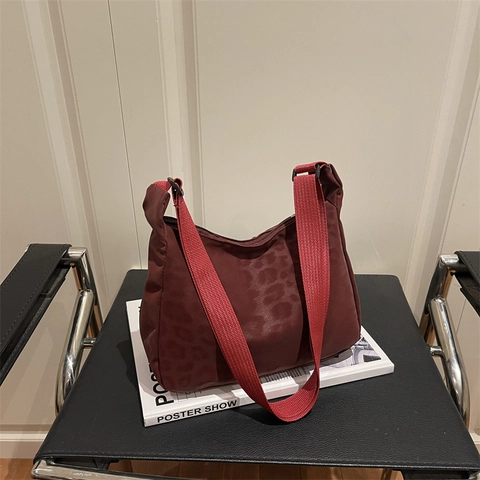 Leopard Print Underarm Bag Chic Nylon Shoulder Bag With Adjustable Wide Strap Vintage Casual Hobo Purse For Women