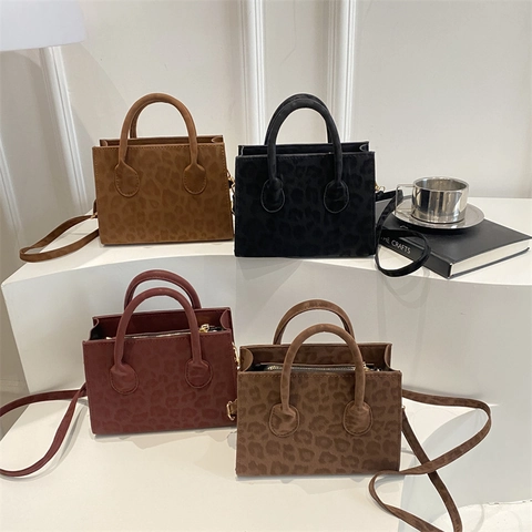 Borsa A Spalla Con Stampa Leopardata Scamosciata Borsa A Mano Tracolla Con Tracolla Rimovibile Moda Vintage Per Donne