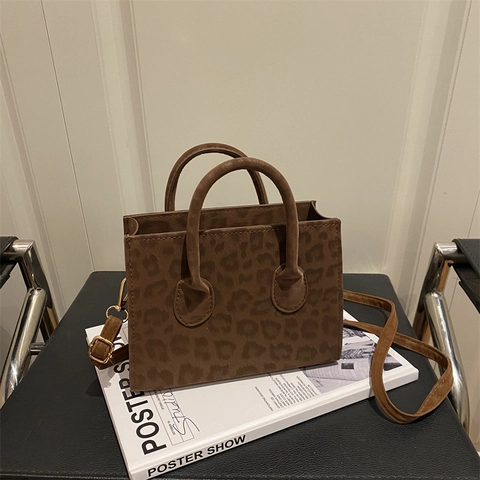 Borsa A Spalla Con Stampa Leopardata Scamosciata Borsa A Mano Tracolla Con Tracolla Rimovibile Moda Vintage Per Donne