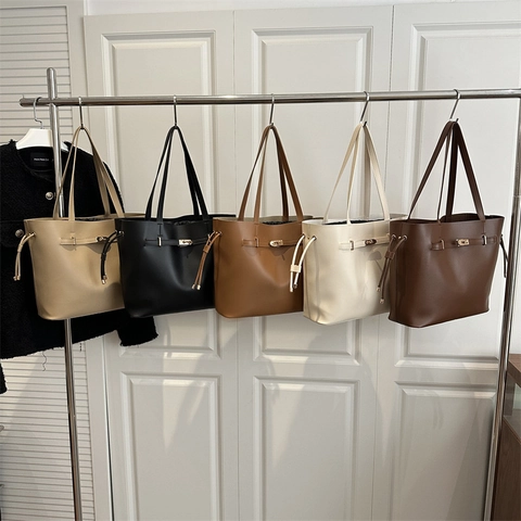 Bolso Tote de Cuero PU Retro para Mujer Gran Capacidad Bolso de Hombro Minimalista Color Sólido Bolso de Mano Casual