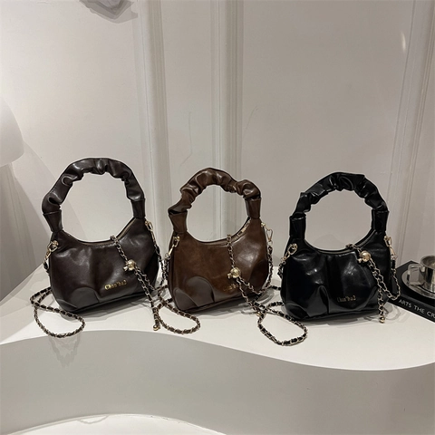 Borsa A Tracolla Donna Pelle PU Manico Arricciato Forma Nuvola Catena Metallica Borsa A Tracolla Elegante Casual Versatile