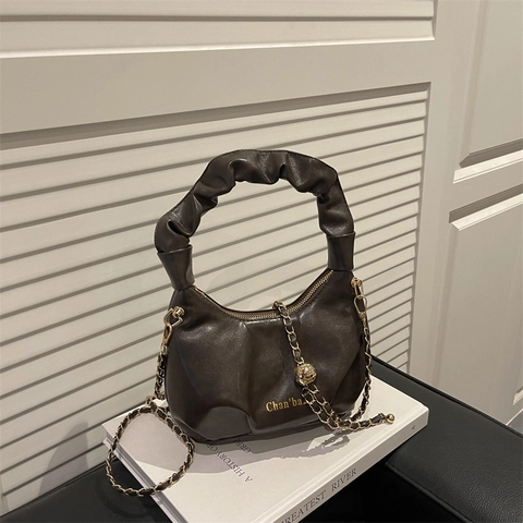 Borsa A Tracolla Donna Pelle PU Manico Arricciato Forma Nuvola Catena Metallica Borsa A Tracolla Elegante Casual Versatile