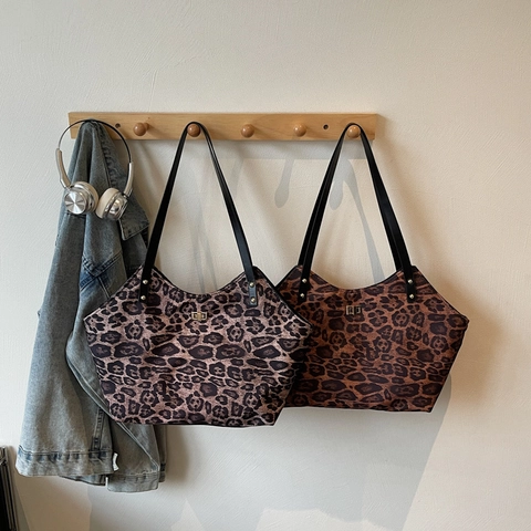 Grand Sac Fourre-Tout Imprimé Léopard pour Femmes Élégant Sac à Épaule en PU Avec Serrure Métal Rétro Décontracté