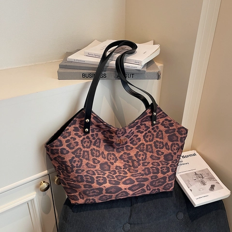 Borsa Tote Alla Moda Con Stampa Leopardata In Pelle Sintetica Grande Capacità Borsa A Spalla Sottobraccio Con Chiusura Dorata