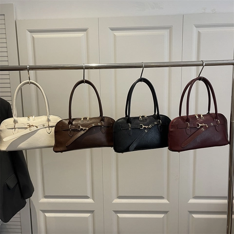 Retro Boston Tasche Damen PU Leder Handtasche Mit Goldener Schnalle Elegante Schulter Umhängetasche Für Den Alltag