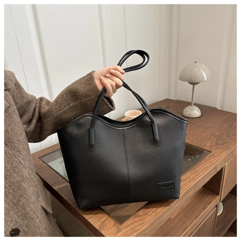 Bolso Tote de Gran Capacidad de Cuero Sintético para Mujer Moda Patrón de Lichi Bolso de Hombro para Trabajo Escuela Color Sólido
