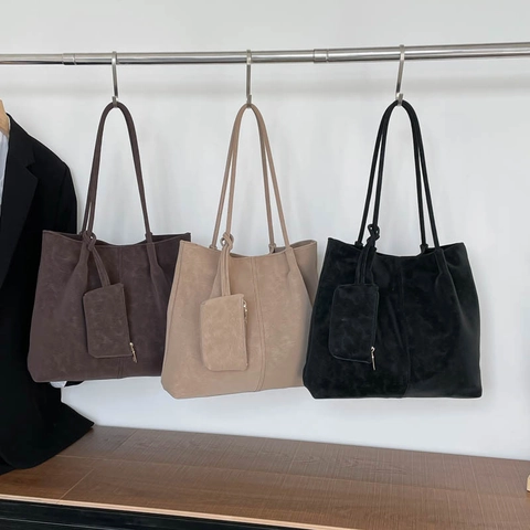 Bolso Tote Grande Para Mujer Cuero PU Mate Bolso De Hombro Con Bolsa Pequeña A Juego Bolso De Mano Retro Simple