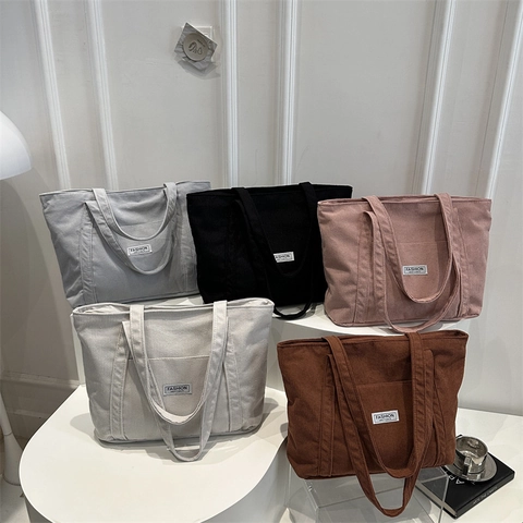Grote Capaciteit Corduroy Tote Tas Voor Dames Vintage Stedelijk Minimalistisch Schoudertas Casual Woon-werkverkeer Handtas