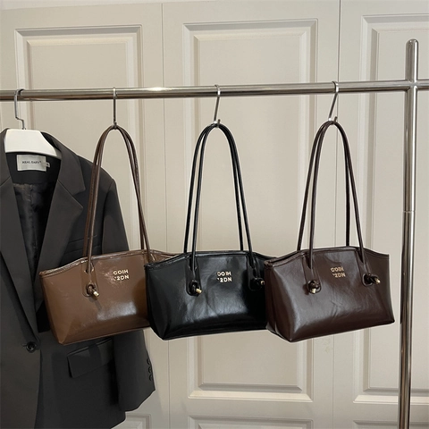 Borsa Sotto l'Ascella in Pelle PU Lucida da Donna Retro Borsa a Tracolla di Grande Capacità Con Cinturino Annodato Semplice Borsa Moda Pendolare