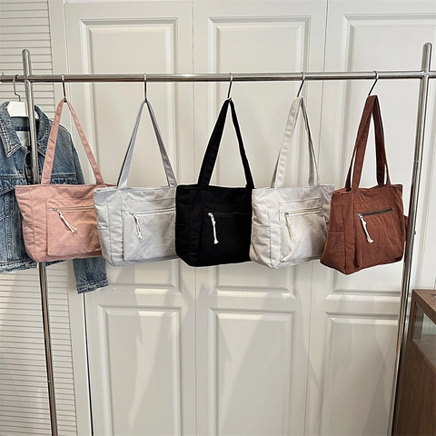 Borsa Tote in Velluto a Coste da Donna Grande Capacità Borsa a Tracolla Casual Retrò Minimalista con Tasca con Cerniera