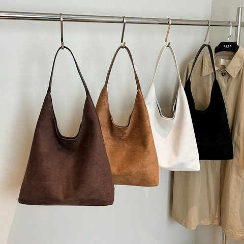 Women Suede Tote Bag Large Capacity Minimalist Vintage Hobo Shoulder Bag Professional Office Commute Versatile Handbag